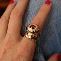 RUBY RIPPLE SIGNET RING | STARLING JEWELRY – Starling Signet Engagement Rings, Ruby Wedding Rings, Pinky Signet Ring, Diy Jewelry Rings, Ruby Ring Gold, Soft Edges, Gem Shop, Starling, Creative Jewelry