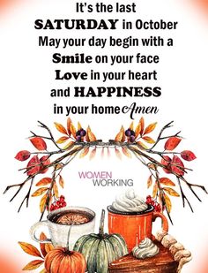 a woman's day card with pumpkins, coffee and other things on it