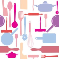 an assortment of kitchen utensils and cooking utensils on a white background