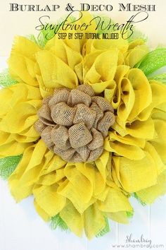 burlap and deco mesh sunflower wreath with step by step instructions to make it