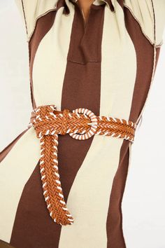 Dragon Diffusion - Wrapped Leather Buckle Belt in Tan and White • Oroboro Store • Luxury Boutique • New York, NY Artisan Brown Belt Buckle With Belt Included, Brown Leather Rope Belt, Traditional Adjustable Brown Belt Buckles, Adjustable Brown Traditional Belt Buckles, Adjustable Brown Belts For Beach, Handmade Bohemian Leather Belts, Handmade Leather Bohemian Belts, Bohemian Brown Rope Belt, Traditional Handmade Brown Belt Buckles