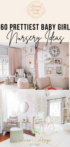 the baby girl nursery room is decorated in pink and white