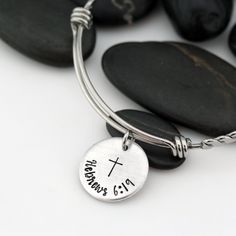 "Bible Verse Charm * Religious Jewelry * Gift Idea For Her * God Child Gift * Gift For mom * Custom Inspirational Jewelry * Minimal Necklace * Anniversary Gift For Wife * First Holy Communion * Godmother Bracelet * Hope Charm * Best Friend Gift Idea * Graduation Moving Gift * Bridesmaid Gift * Confirmation Gift This gorgeous expandable bangle bracelet is perfect to wear everyday! It is hypoallergenic and will not tarnish or turn your skin green. Personalize with your favorite bible verse by leav Godmother Bracelet, Bible Verse Jewelry, Bible Verse Necklace, Dainty Initial Necklace, Expandable Bangle Bracelet, Anniversary Gift For Wife, Moving Gifts, Jewelry Quotes, Custom Charms