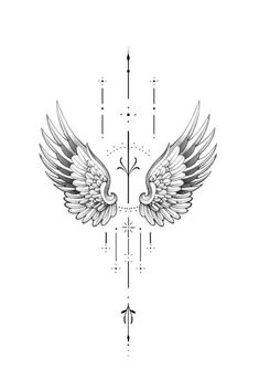 an angel wing tattoo design on the back of a woman's shoulder and arm