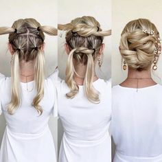 Cute Easy Updo Hairstyle Long Hair Updo Tutorial, Easy Long Hair Updo, 4 Ponytails, Hairstyles For Special Events, Hair Updos Tutorials, Long Hair Hairstyles, Hairstyles Styles, Elegant Bun