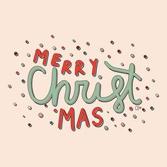 merry christmas lettering with confetti sprinkles and dots on a pink background