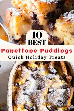 This PIN showcases **10 irresistible panettone bread pudding recipes**, ideal for those seeking **quick holiday treats**. It features delicious, golden-baked desserts with chocolate chunks, perfect for festive gatherings or a cozy winter dessert. Easy to make and perfect for a Christmas celebration! Holiday Leftovers