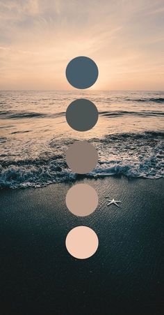 an image of a beach scene with circles floating in the air over the sand and water