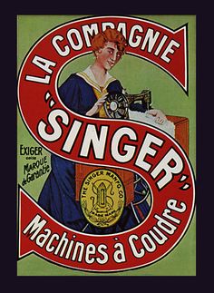 an advertisement for singer machines and couture, with a woman sewing on the machine