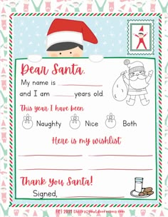 a christmas letter to santa with an elf on it