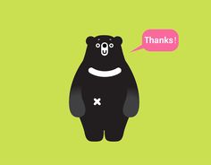 a black bear with a thought bubble saying thanks