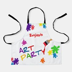 an apron with the words art party painted on it