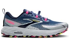 the brooks women's running shoe is available in blue, pink and grey colors