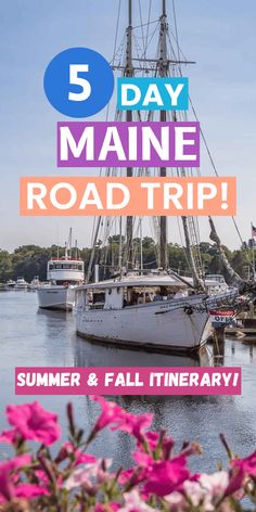 boats docked in the water with text overlay reading 5 day maine road trip summer & fall itinerary