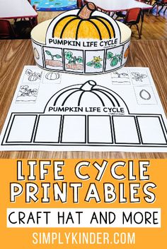 pumpkin life cycle printables for kids to color and cut out on the floor