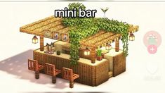 an animated image of a bar with plants growing on the roof