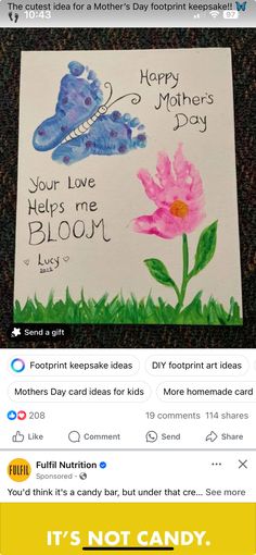 the mother's day card has been made with watercolors and is on display