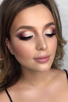 Wedding Forward Hair, Beach Wedding Makeup, Fall Wedding Makeup, Rose Gold Makeup, Hooded Eye Makeup