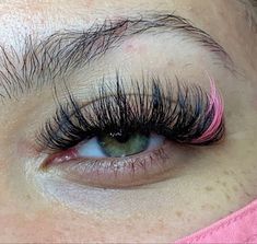 Cute Eyelash Extensions With Color, Wispy Lash Extensions With Color, Light Pink Eyelash Extensions, Natural Lash Extensions With Color, Pink And White Eyelash Extensions, Pink And Red Lash Extensions, Eyelash With Color, Hybrid Cat Eye Lash Extensions With Color, Lash Extensions With Pop Of Color