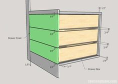 the drawers are labeled with measurements to make it look like they have been built into each other