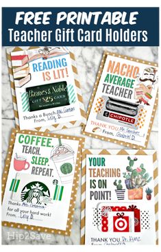 free printable teacher gift card holders with coffee, teacups and cactuses