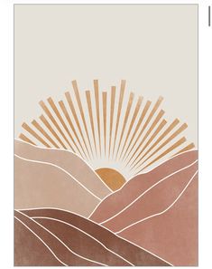 the sun shines brightly over mountains and hills in this abstract art print by person