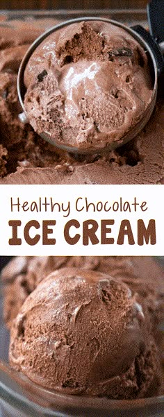 chocolate ice cream in a glass bowl with the words healthy chocolate ice cream above it