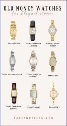 Hand Watches Women, Watch For Women Aesthetic, Old Money Aesthetic Watch, Woman Watch Aesthetic, Vintage Watch For Women, Best Women Watches, Chic Watches Women, Watches Old Money, Timeless Elegance Aesthetic