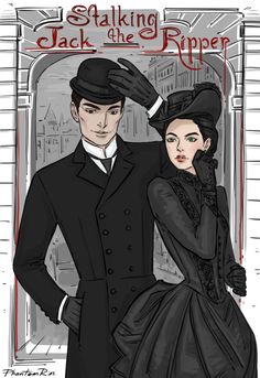 a man and woman dressed in black standing next to each other with the caption saying stalking jack the ripper