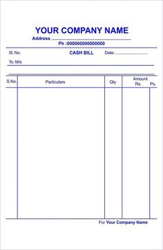 an invoice form with the name and number of each bill, as well as two