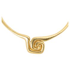 A simple and elegant "Labyrinth" collar necklace by Ilias Lalaounis in bright 18k hammered yellow gold. The striking necklace of simple collar design, terminating is a squared-off swirl labyrinth of Greek key fret pattern. The gold rich and bright, looking more like 22k than 18k, and with wonderful texture. Interior circumference is 15”. Signed Ilias Lalaounis. Marked A24 750 Greece Mythology Characters, Greek Mythology Characters, Gold Collar Necklace, Greek Jewelry, Gold Collar, Gold Choker Necklace, Hammered Gold, Gold Choker, Collar Designs