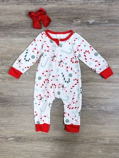 Hooked on Christmas Candy Cane Baby Romper - Sydney So Sweet Holiday Fits, Ohio Girls, Girls Loungewear, Cute Christmas Outfits, Matching Family Christmas Pajamas, Girls Christmas Outfits, Baby Boutique Clothing, Girls Boutique Clothing, Fall 24