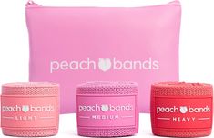 three different types of beach bands in front of a pink bag