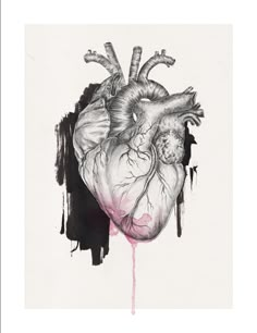 a drawing of a heart with blood dripping from it