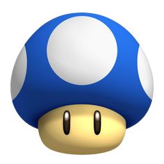 a blue mushroom with white dots on it's head is shown in front of a white background