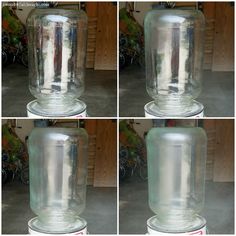 four pictures of an empty glass jar