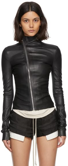 Rick Owens: Black Gary Leather Jacket | SSENSE Clothing Pieces, 가을 패션, Stage Outfits, Short Shorts, Rick Owens, Look Cool, Fashion Killa, Fit Inspo, Runway Fashion