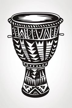 a black and white drawing of a large bowl with geometric designs on the rims