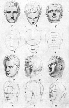 a drawing of the head and shoulders of men