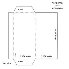 an envelope is shown with measurements for the front and back sides, which are cut out into