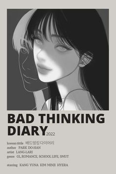 a poster with the words bad thinking diary written in black and white, on a gray background