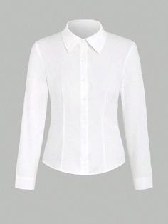 Plus Size Casual Solid Color Long Sleeve Shirt, Spring Autumn White Casual  Long Sleeve Woven Fabric Plain Shirt Non-Stretch  Women Plus Clothing, size features are:Bust: ,Length: ,Sleeve Length: Plain Shirt, Plain Shirts, Spring Shirts, Plus Size Blouses, White Casual, Black Style, Plus Size Casual, Plus Clothing, Long Sleeve Shirt