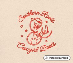 the southern rock and country boots logo is shown in red on a beige paper background