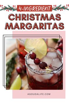 christmas margaritas with lime and cranberries on the side