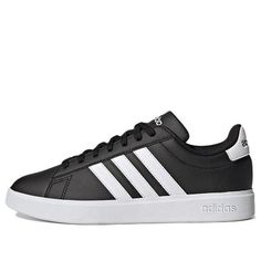 adidas Grand Court 2.0 'Black White' GW9196 (SNKR/Cozy/Skate/Casual/Unisex/Wear-resistant) Black Skate Shoes With Three Stripes For Sports, Adidas Grand Court Outfit, Court Outfit, Adidas Grand Court, Black Clouds, Adidas Neo, White Core, Cloud White, Court Shoes