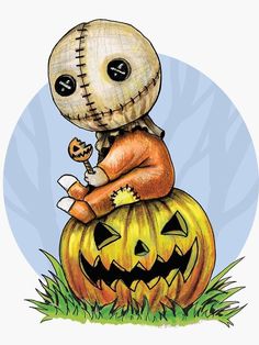 a drawing of a skeleton sitting on top of a pumpkin