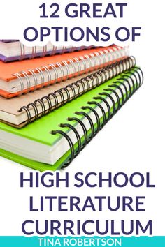 three notebooks stacked on top of each other with the title 12 great options of high school literature