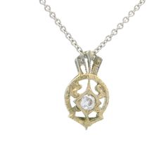 -Stone(s)- (1) Natural Genuine Diamond - Old Mine Cut - Pavel Set - White Color - 0.10ctw (approx.) Material: 18k White Gold Weight: 3.4 Grams Chain Type: 16" or 18" adjustable - Cable link - Lobster Clasp Pendant Height: 15.0mm (0.59") (including bail) Pendant Width: 8.60mm (0.33")  Thickness: 3.16mm (at center) Condition: Antique pendant. Original finish & patina preserved. New chain necklace. Stock Number: JO-74030212-PAR-0531246 Antique Diamond Necklace, Antique Pendant, Filigree Design, Art Deco Diamond, Antique Diamond, Antique Art Deco, Fine Jewellery Necklace, Antique Art, White Gold Diamonds