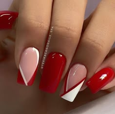 Red Acrylic Nails, February Nails, Fancy Nails Designs, Her Nails, Work Nails, White Nail