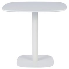 a white table with a round base on an isolated surface, viewed from the front